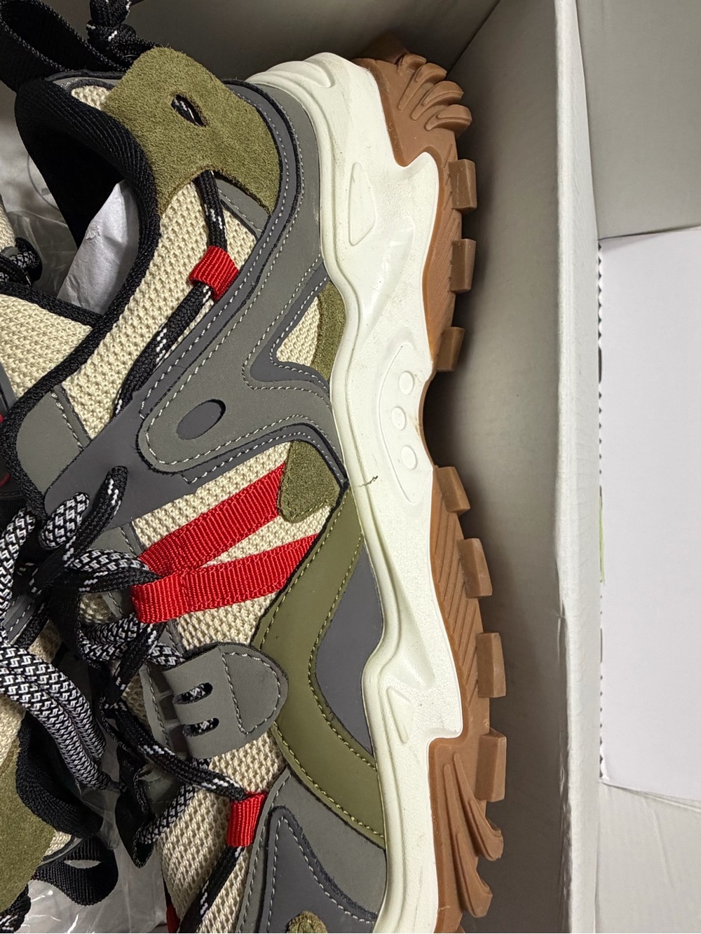 Men's Olive & Red Trail Runner Sneakers